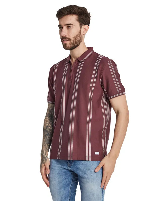 Octave Men Striped Polo Collar T-Shirt