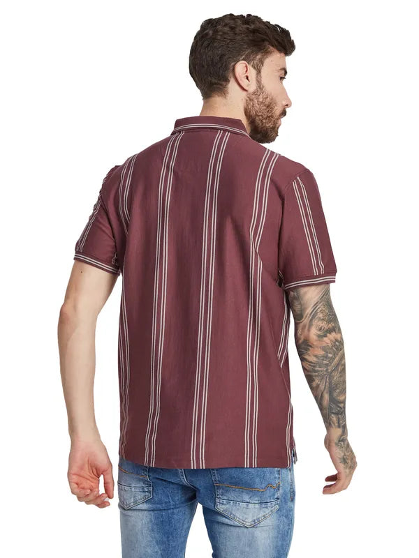 Octave Men Striped Polo Collar T-Shirt