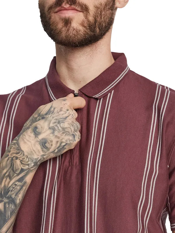 Octave Men Striped Polo Collar T-Shirt