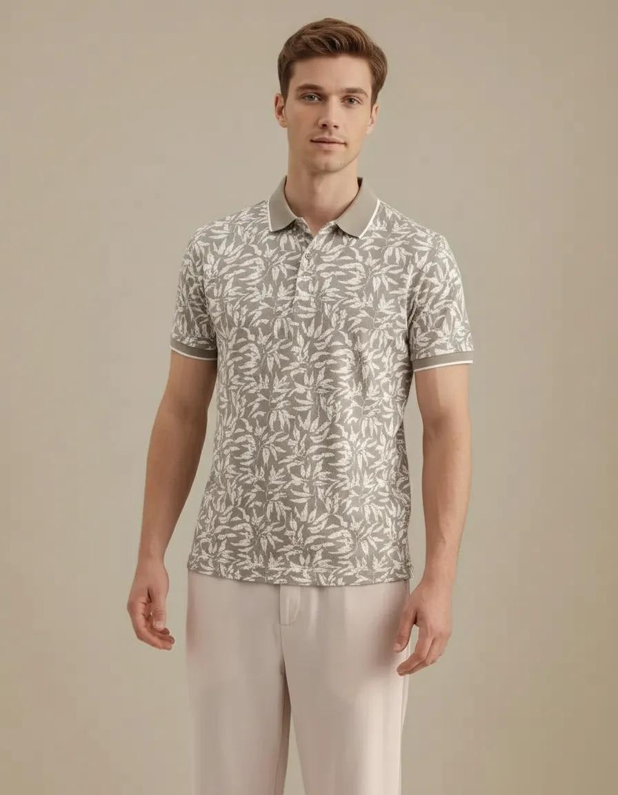 Men Floral Printed Polo Collar Tropical T-shirt
