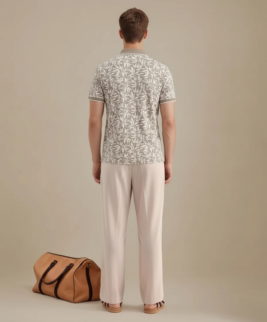 Men Floral Printed Polo Collar Tropical T-shirt