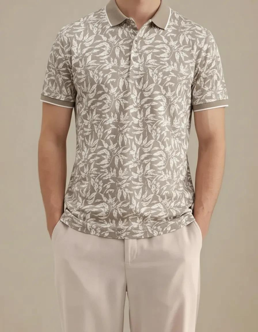 Men Floral Printed Polo Collar Tropical T-shirt