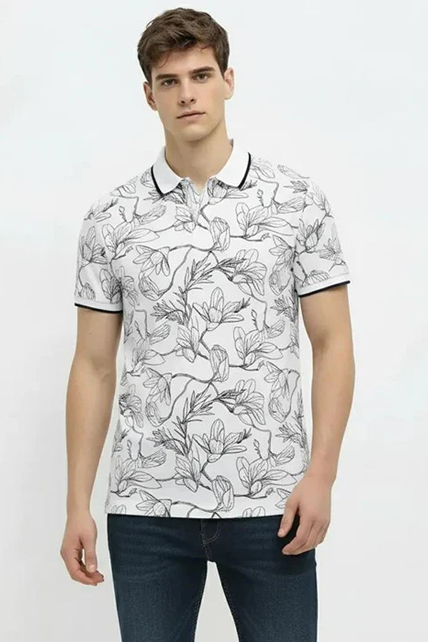 Men Floral Printed Polo Collar Tropical T-shirt