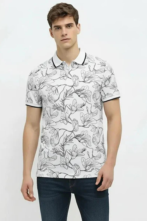 Men Floral Printed Polo Collar Tropical T-shirt