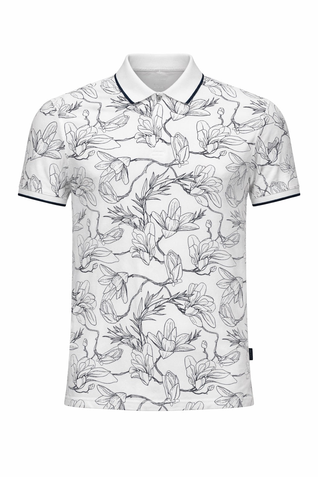 Men Denim Floral Printed Polo Collar Tropical T-shirt