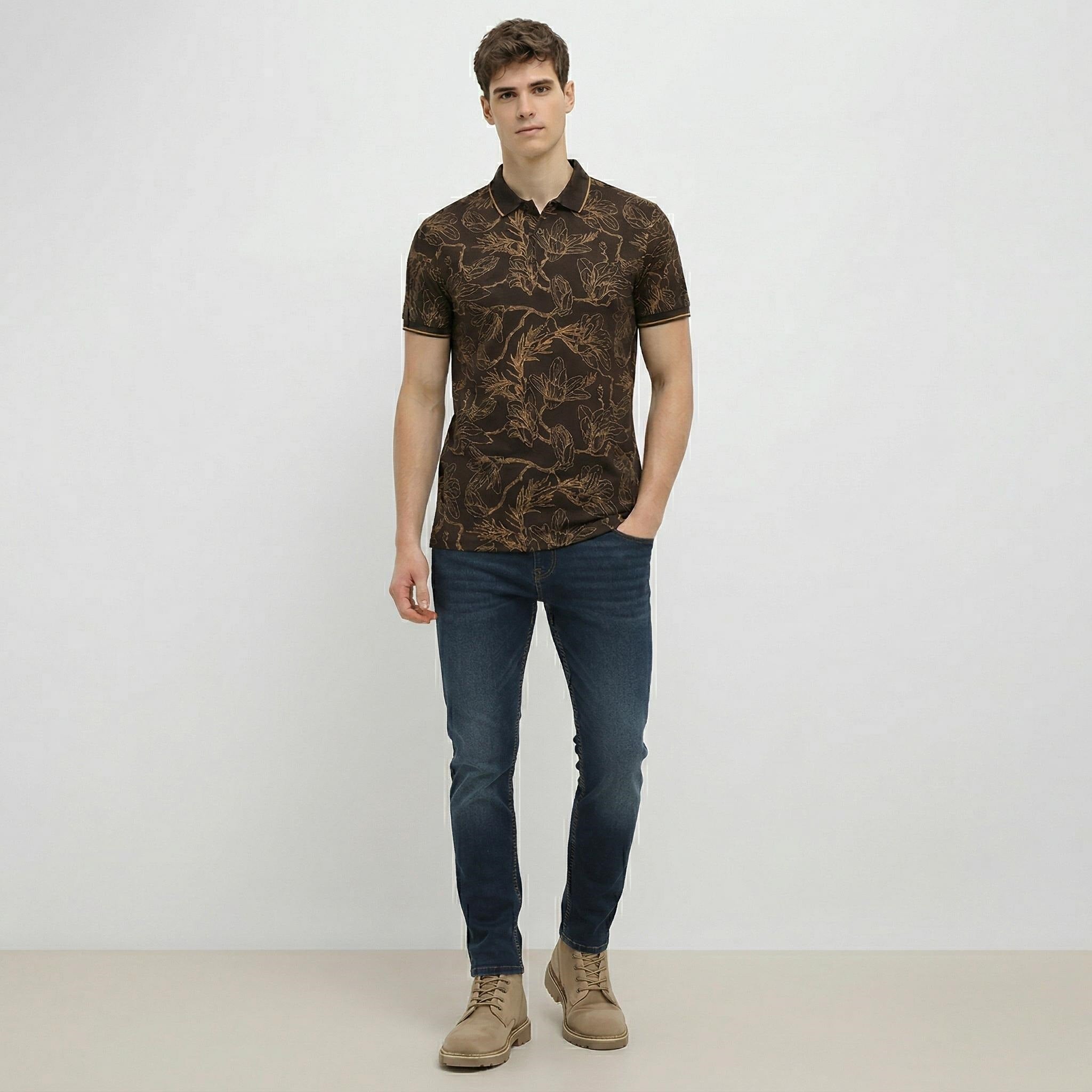 Men Floral Printed Polo Collar T-shirt