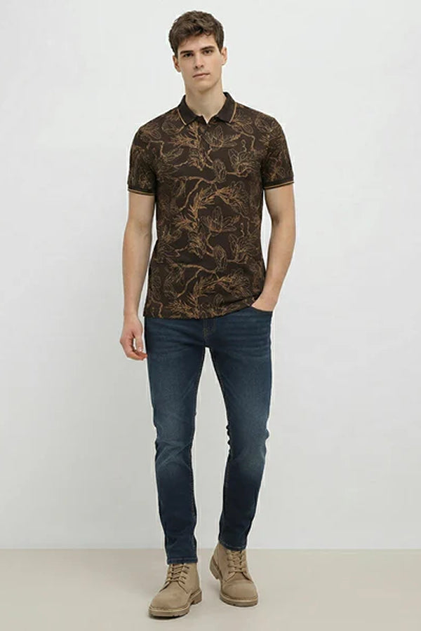 Men Floral Printed Polo Collar T-shirt