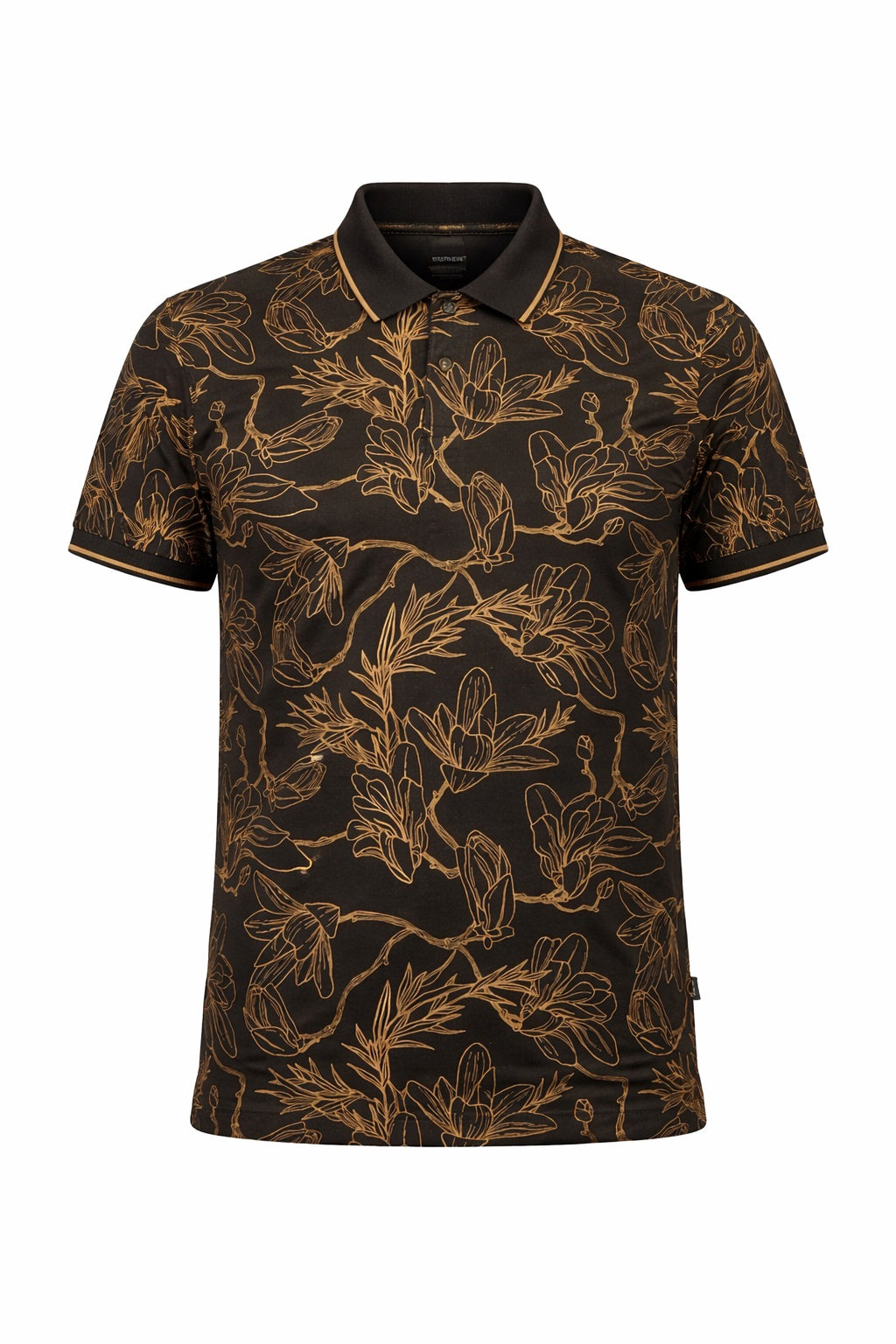 Men Tan Floral Printed Polo Collar T-shirt