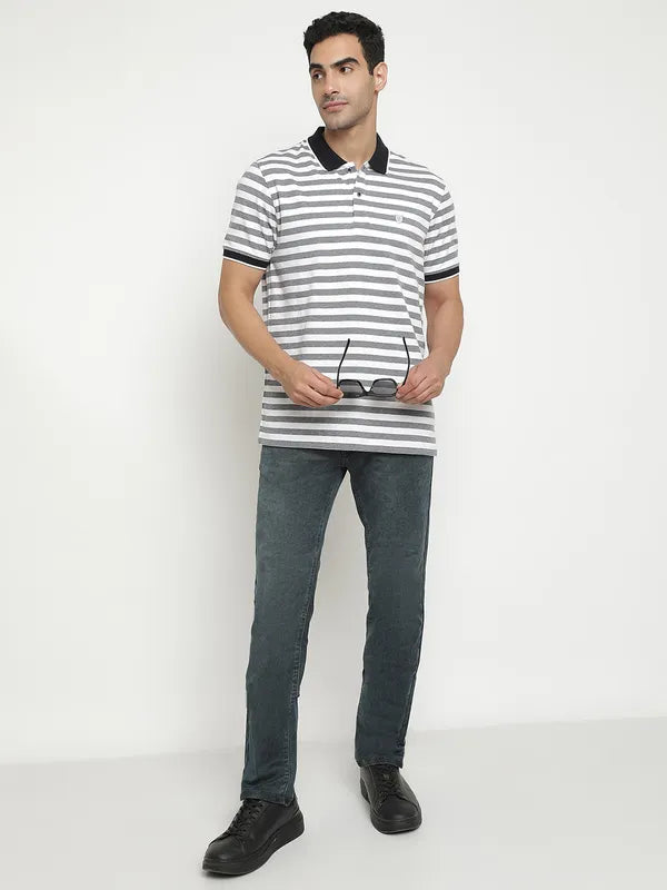 Octave Horizontal Striped Polo Collar Cotton Casual T-Shirt