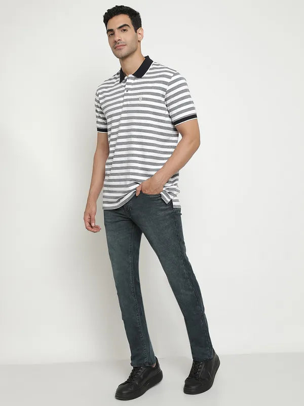 Octave Horizontal Striped Polo Collar Cotton Casual T-Shirt