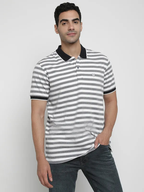 Octave Horizontal Striped Polo Collar Cotton Casual T-Shirt