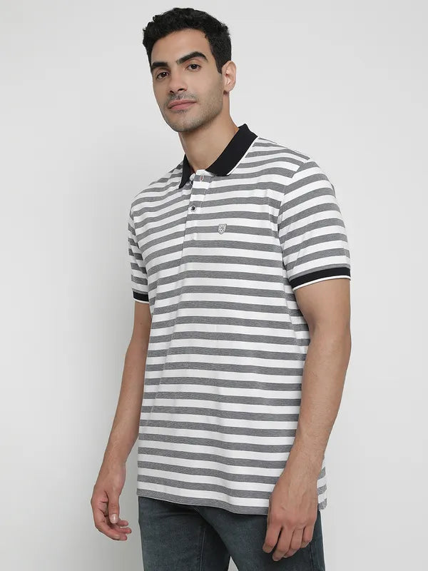 Octave Horizontal Striped Polo Collar Cotton Casual T-Shirt