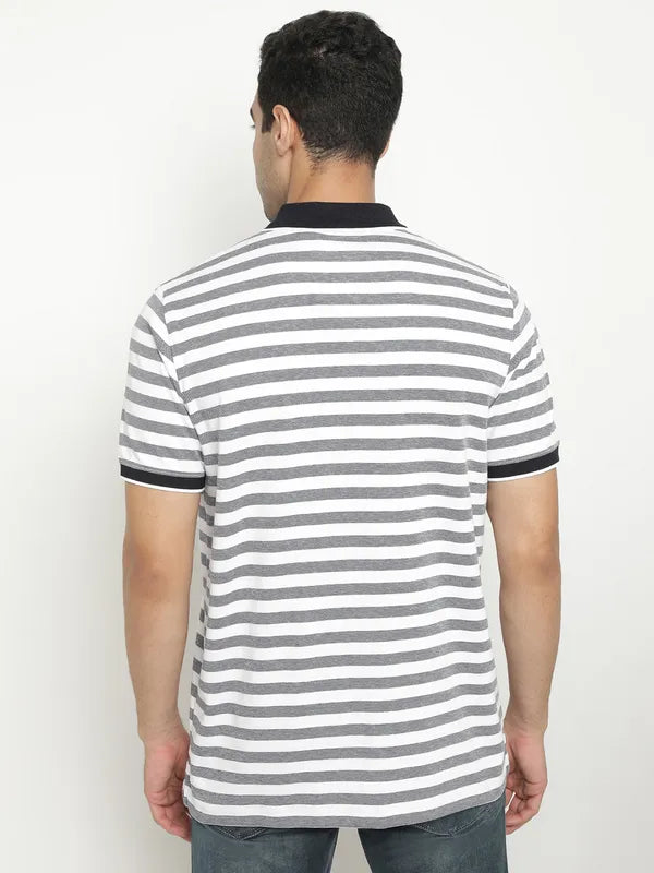Octave Horizontal Striped Polo Collar Cotton Casual T-Shirt