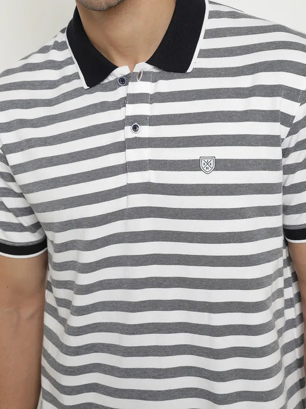 Octave Horizontal Striped Polo Collar Cotton Casual T-Shirt