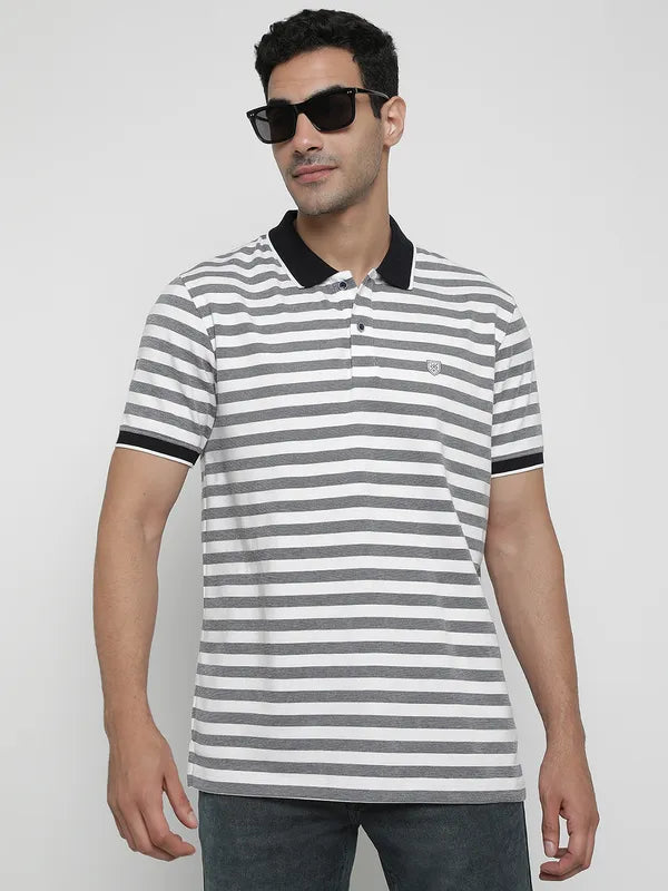 Octave Horizontal Striped Polo Collar Cotton Casual T-Shirt