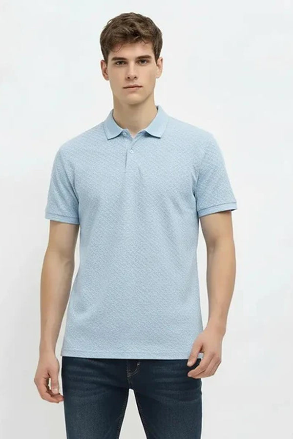 Men Polo Collar Self Design T-shirt