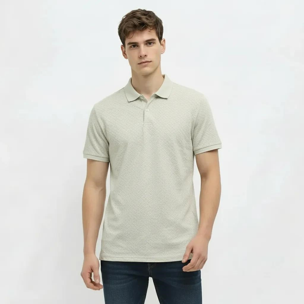 Men Frosted Mint Polo Collar Self Design T-shirt
