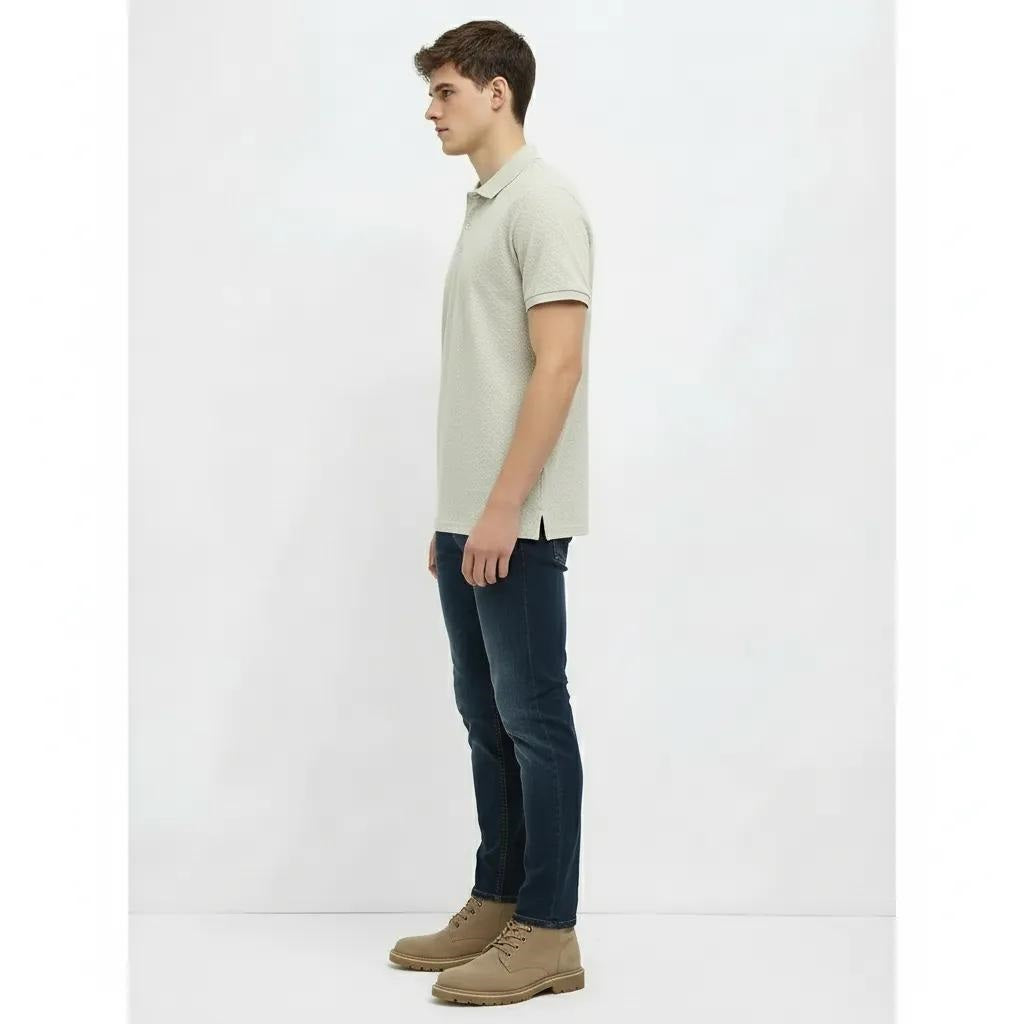 Men Frosted Mint Polo Collar Self Design T-shirt