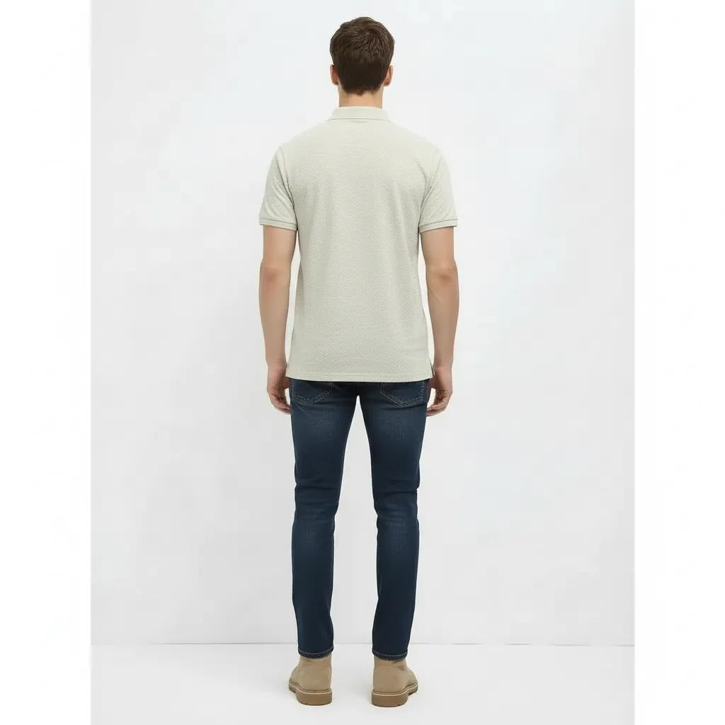 Men Frosted Mint Polo Collar Self Design T-shirt