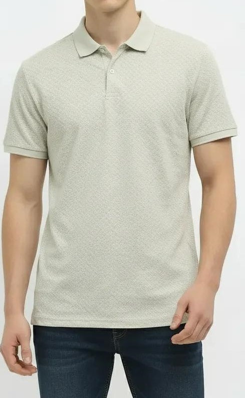 Men Frosted Mint Polo Collar Self Design T-shirt