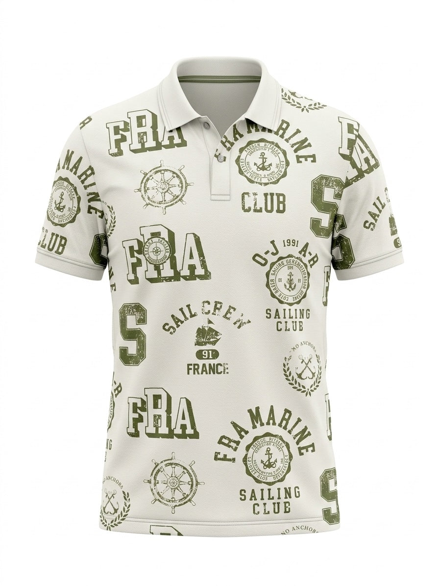 Men Oil Green Typography Printed Polo Collar T-shirt