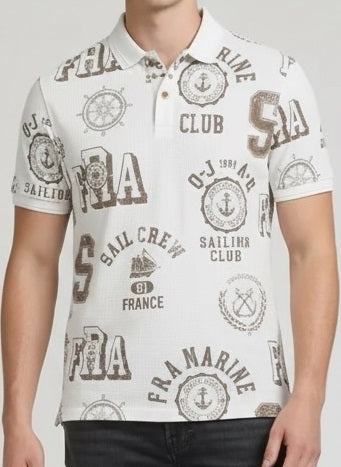 Men Stone Typography Printed Polo Collar T-shirt