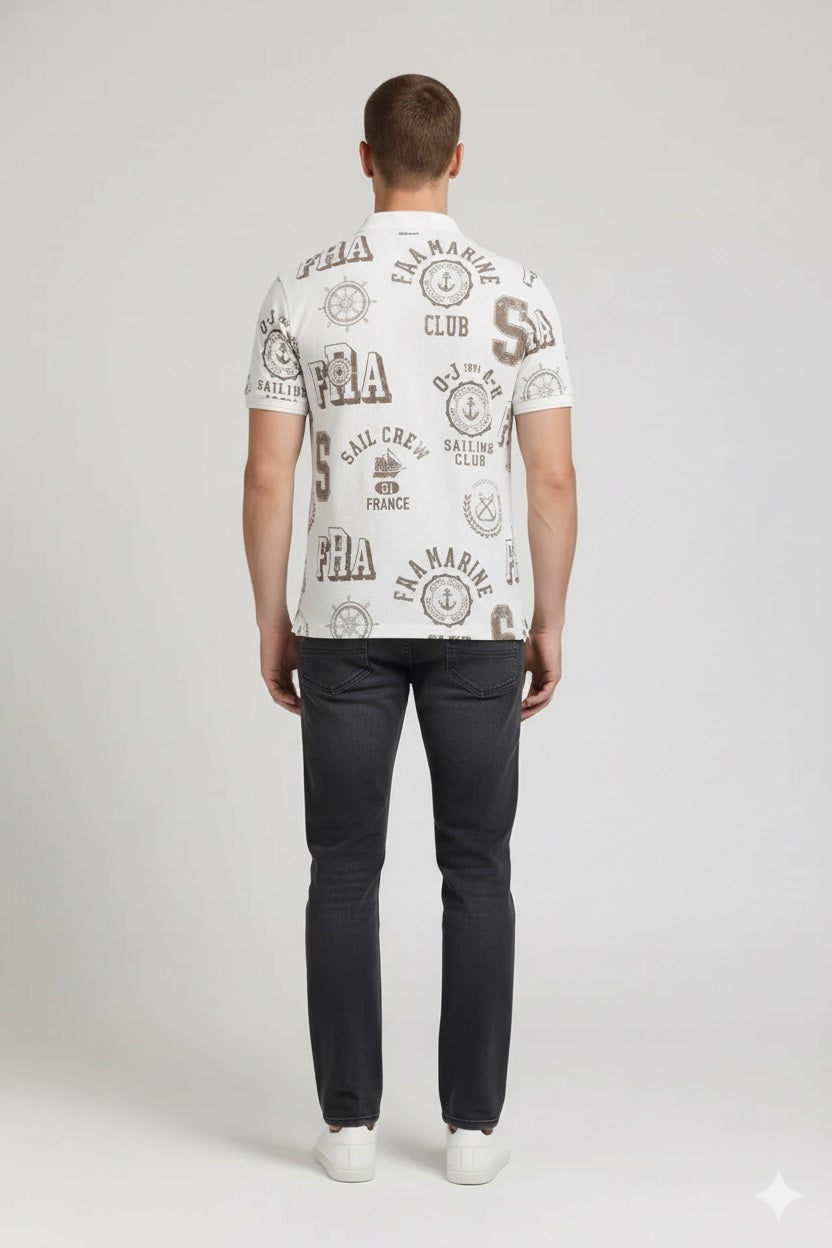 Men Stone Typography Printed Polo Collar T-shirt