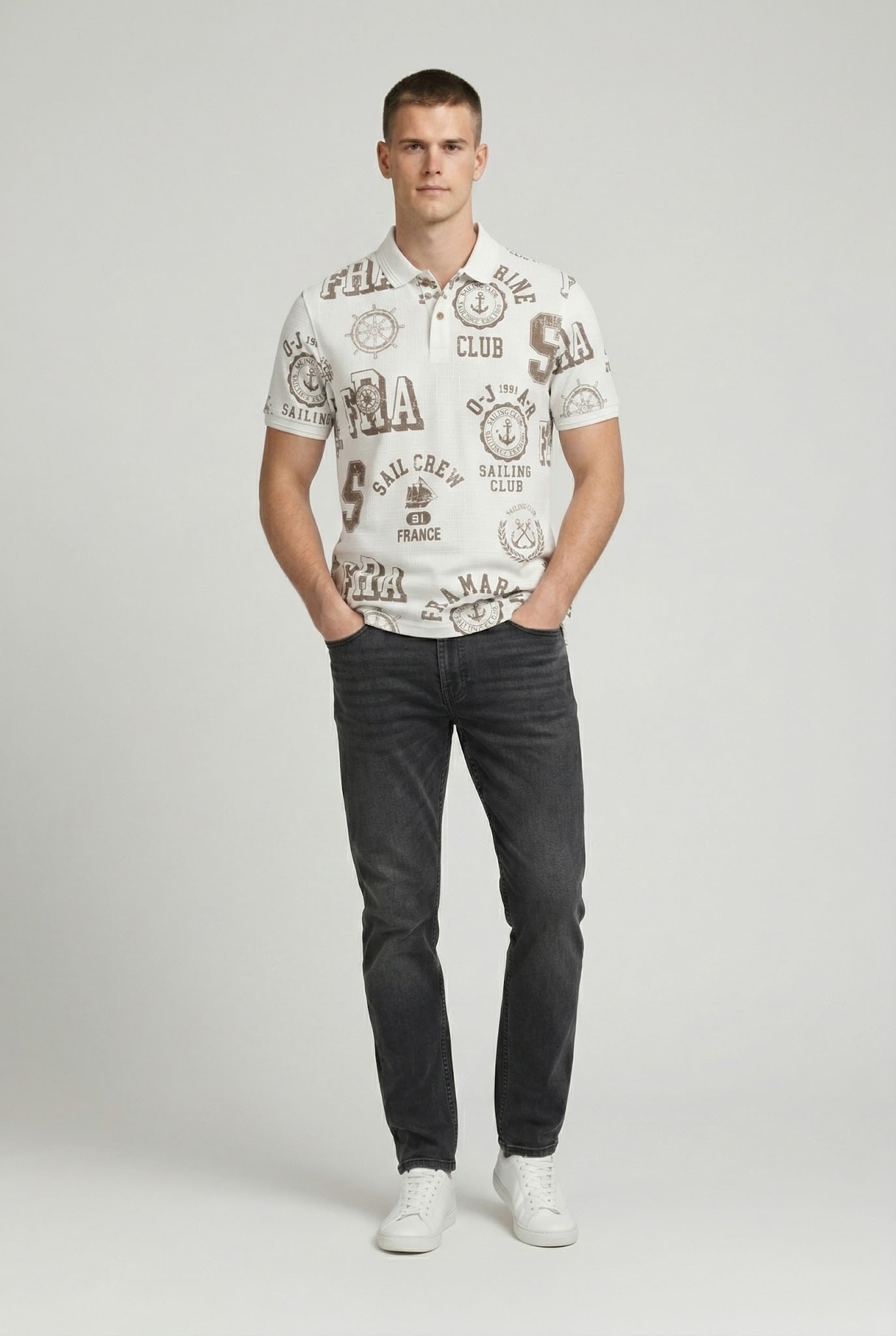 Men Stone Typography Printed Polo Collar T-shirt