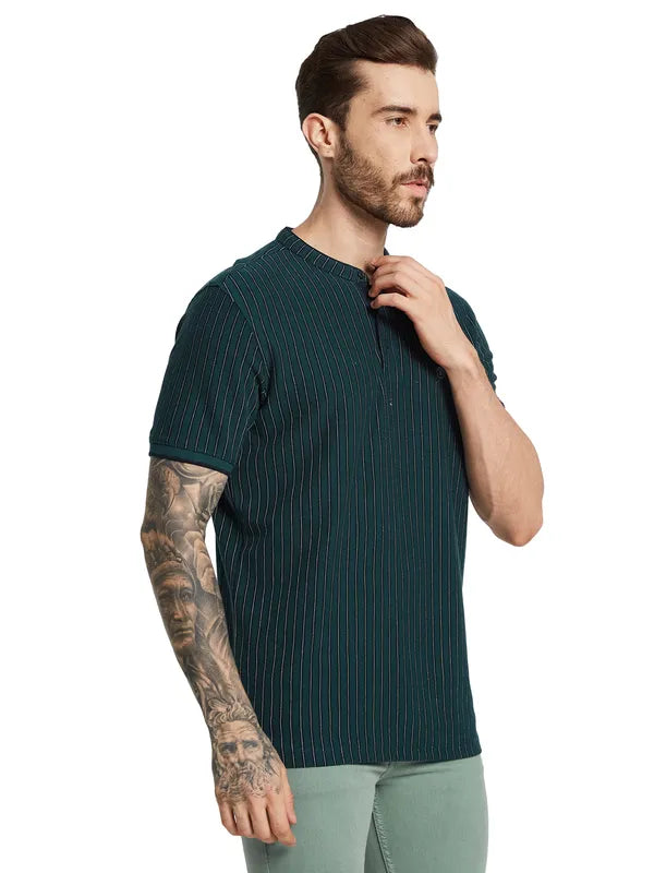 Octave Men Mandarin Collar Applique T-Shirt