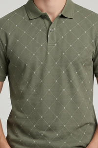 Men Olive Polo Collar T-shirt