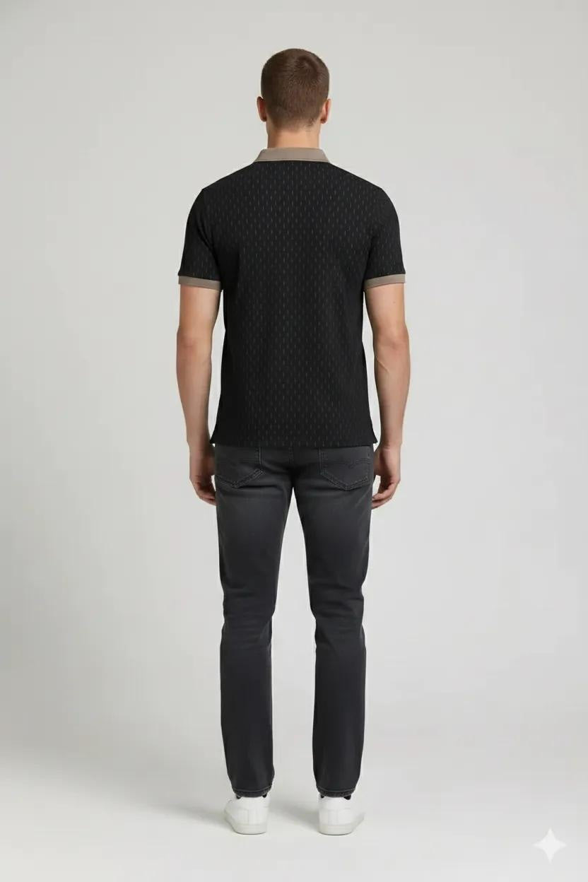Men Black Printed Polo Collar T-shirt