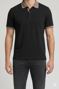 Men Black Printed Polo Collar T-shirt