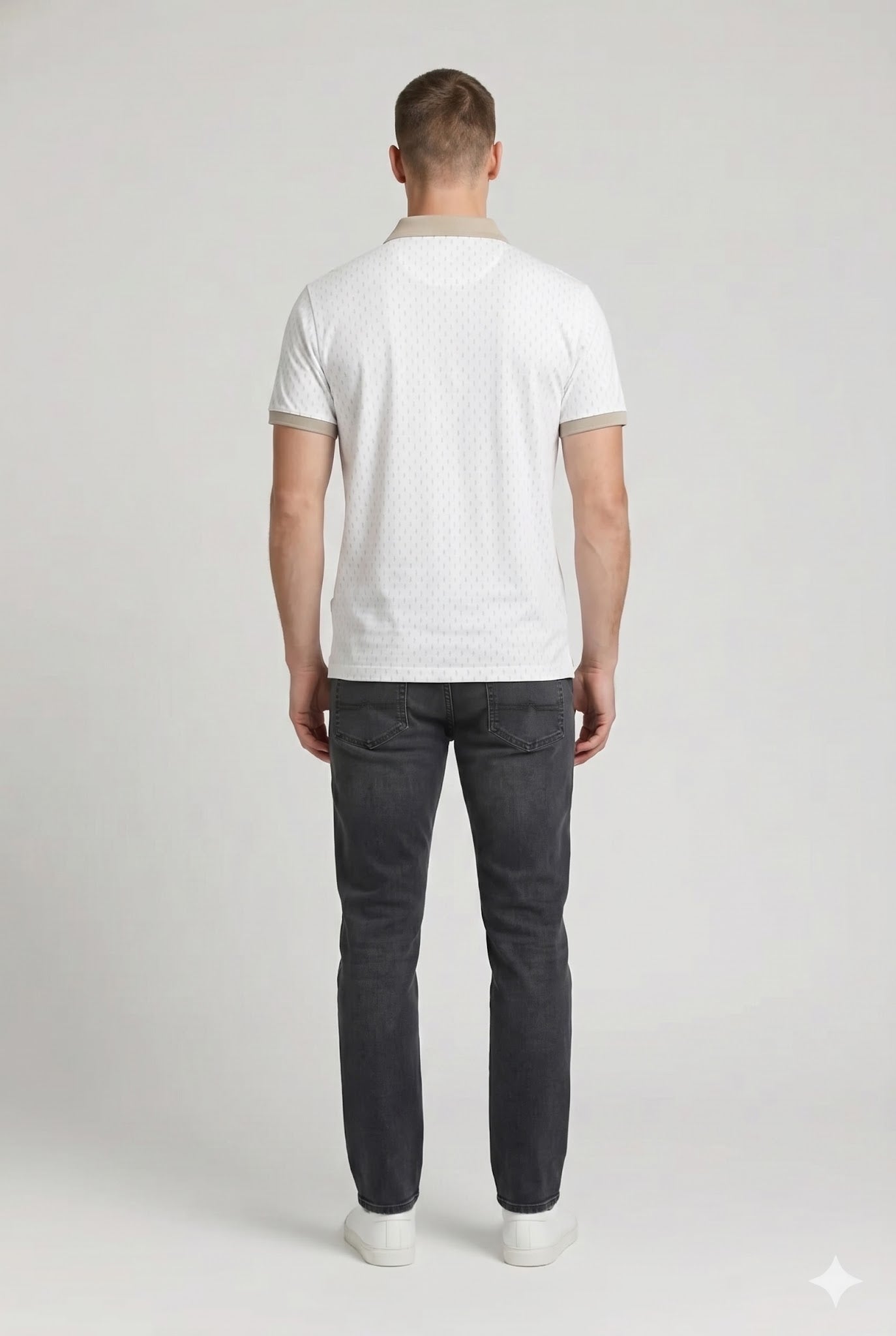 Men Off White Printed Polo Collar T-shirt