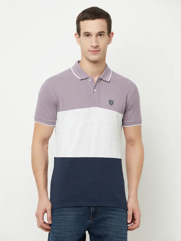 Octave Men Purple Colourblocked Polo Collar T-Shirt