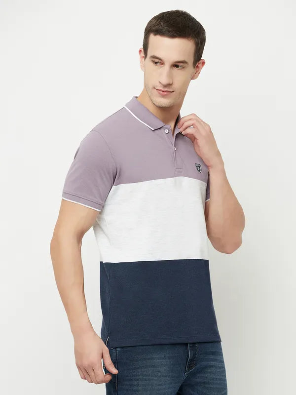 Octave Men Purple Colourblocked Polo Collar T-Shirt