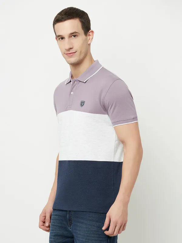 Octave Men Purple Colourblocked Polo Collar T-Shirt