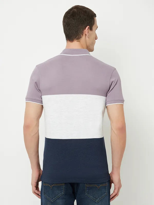 Octave Men Purple Colourblocked Polo Collar T-Shirt