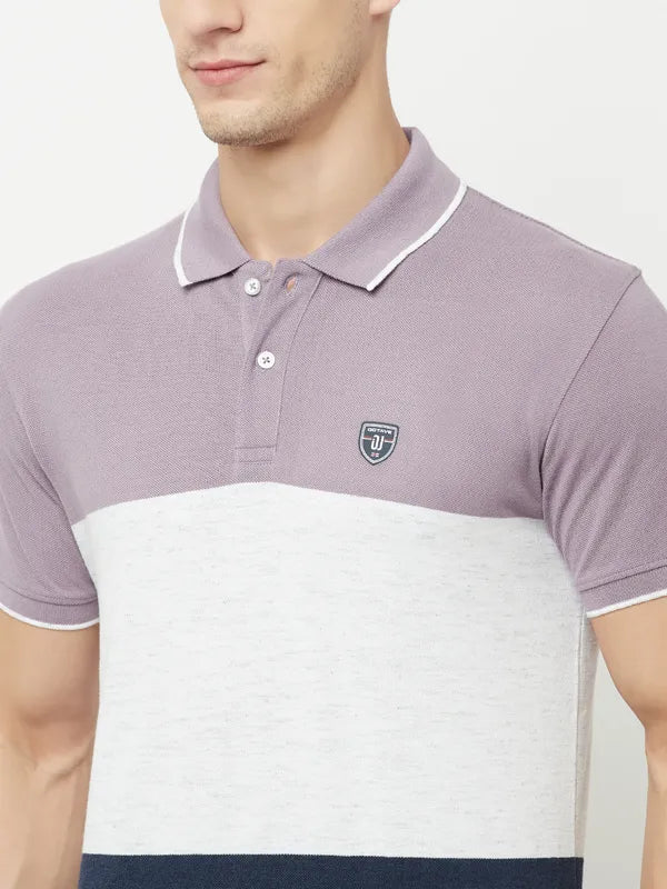 Octave Men Purple Colourblocked Polo Collar T-Shirt