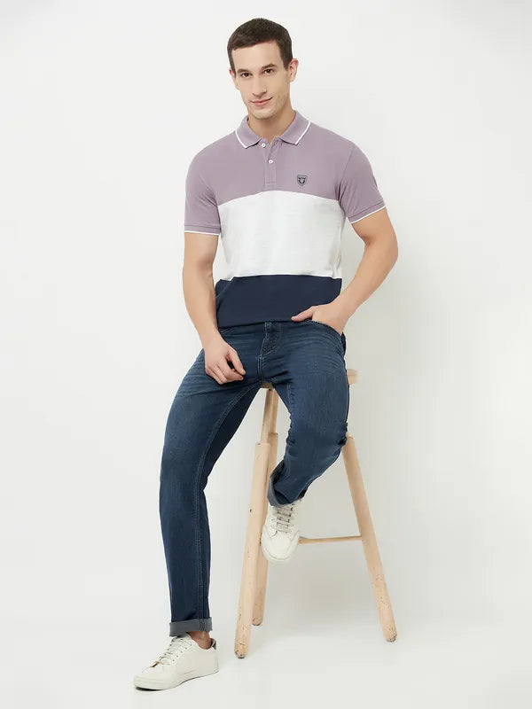 Octave Men Purple Colourblocked Polo Collar T-Shirt