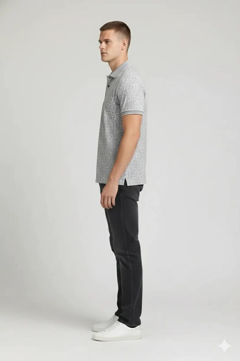 Men Silver Printed Polo Collar T-shirt