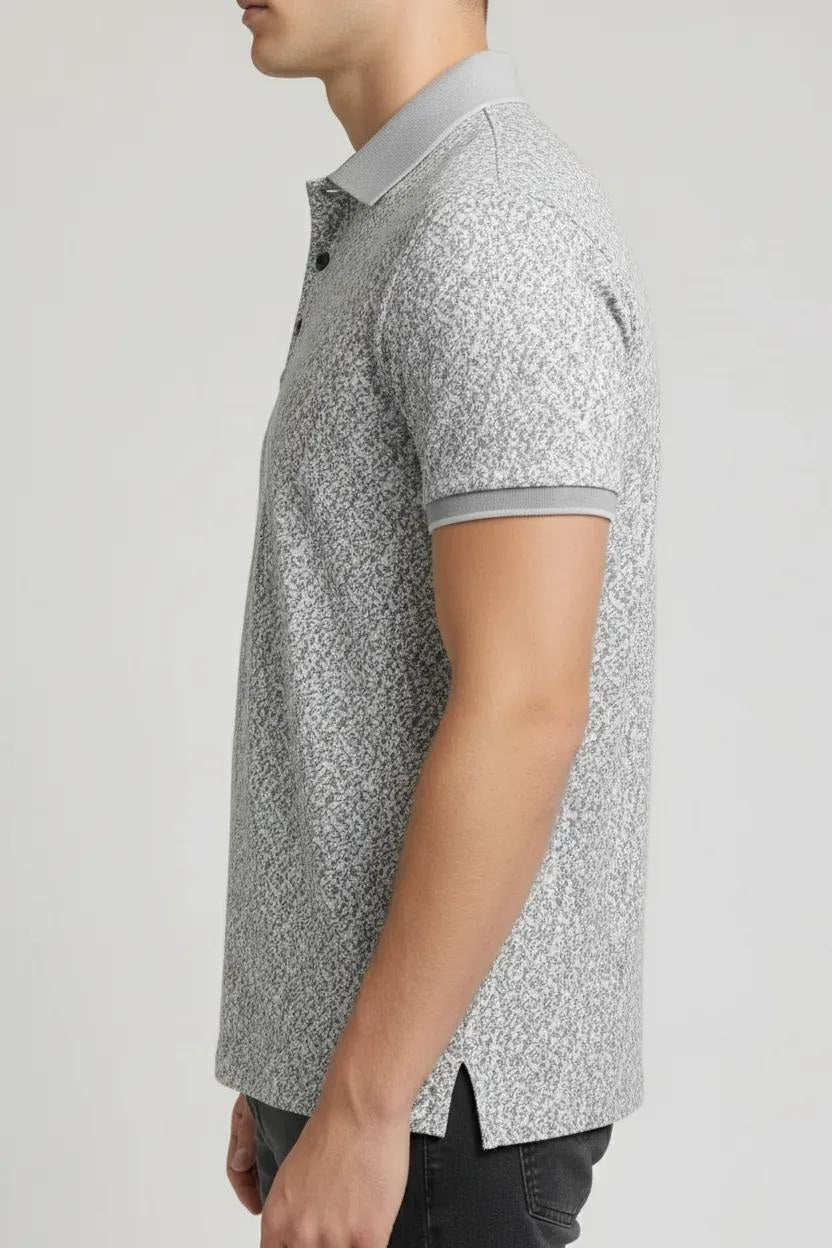 Men Silver Printed Polo Collar T-shirt
