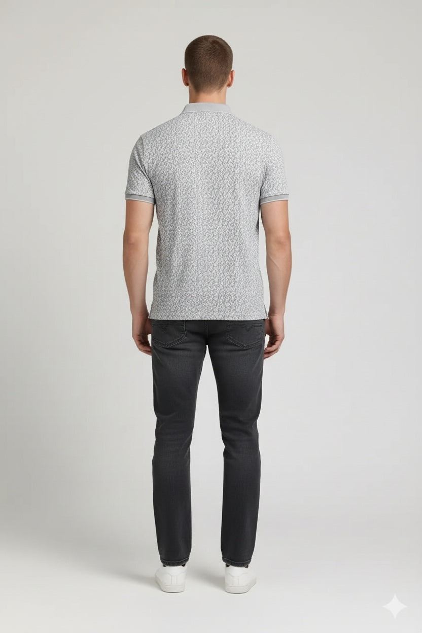 Men Silver Printed Polo Collar T-shirt