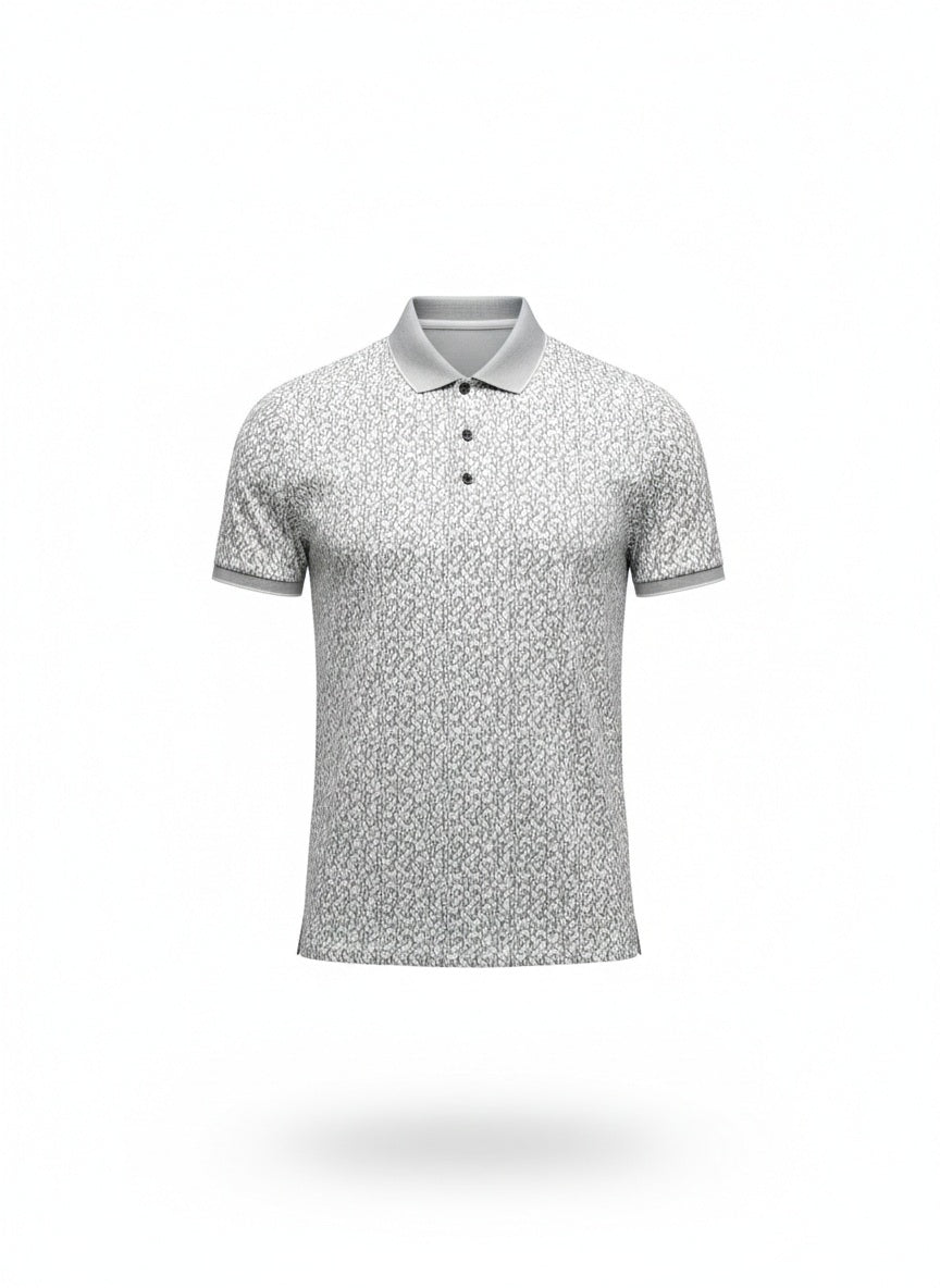 Men Silver Printed Polo Collar T-shirt