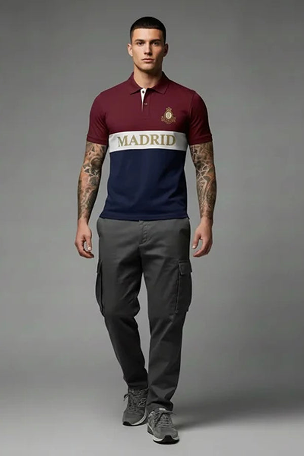 Men Colourblocked Polo Collar Cotton T-shirt