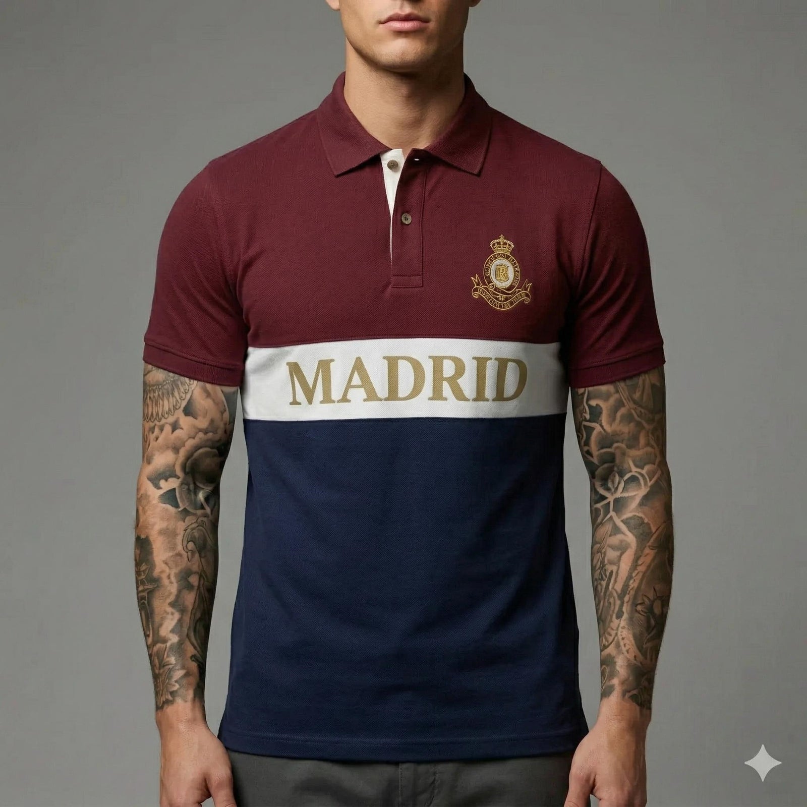 Men Merlot Colourblocked Polo Collar Cotton T-shirt