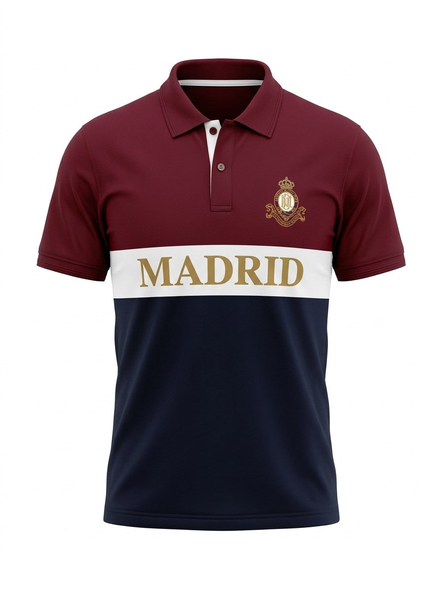 Men Merlot Colourblocked Polo Collar Cotton T-shirt