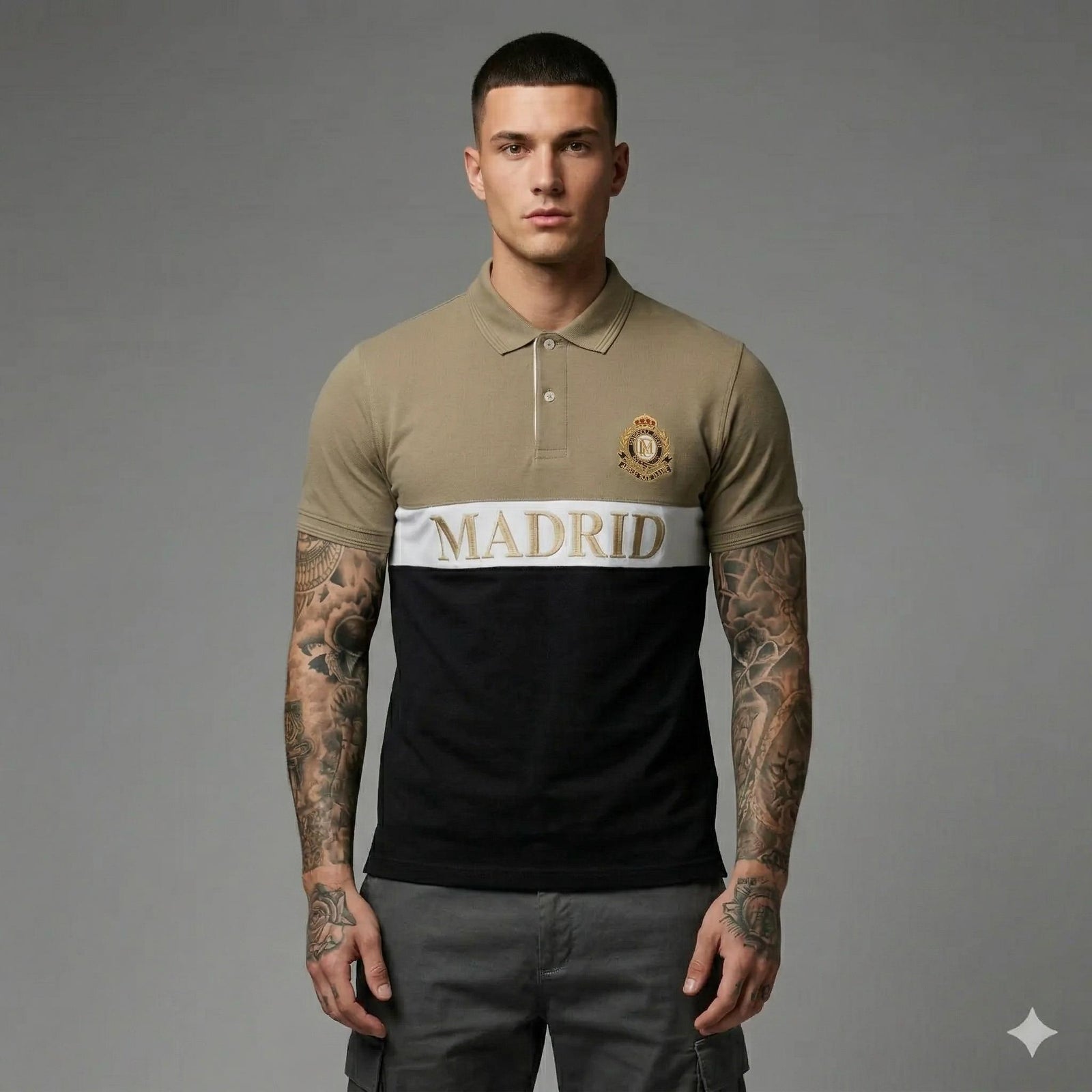 Men Safari Colourblocked Polo Collar Cotton T-shirt