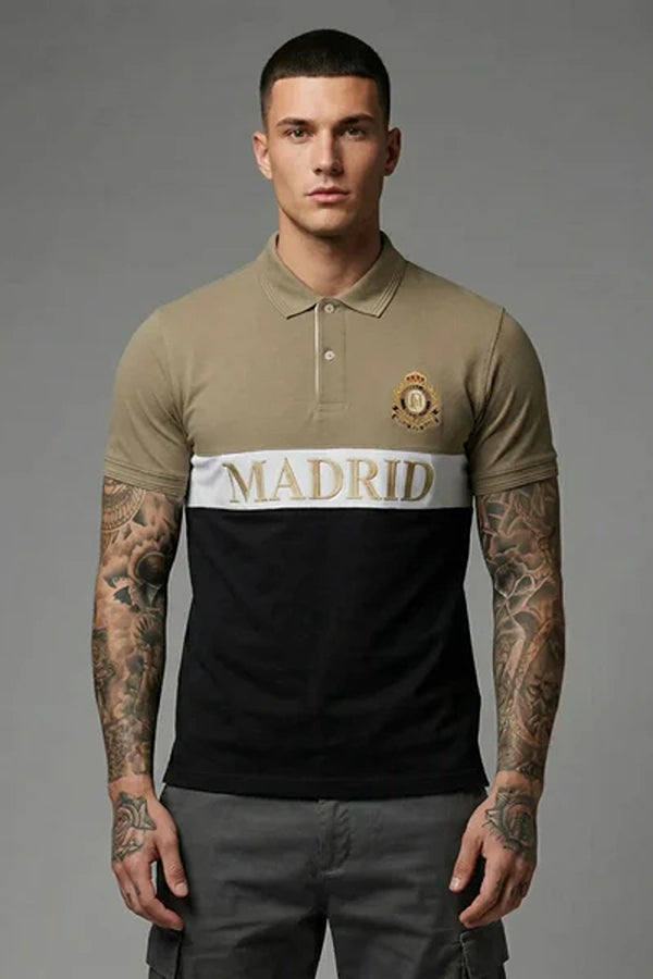 Men Colourblocked Polo Collar Cotton T-shirt
