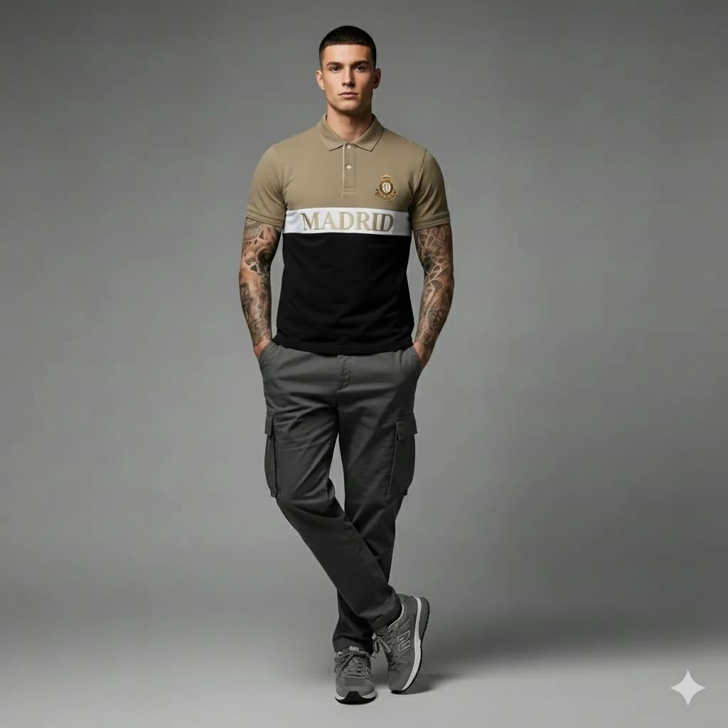 Men Safari Colourblocked Polo Collar Cotton T-shirt