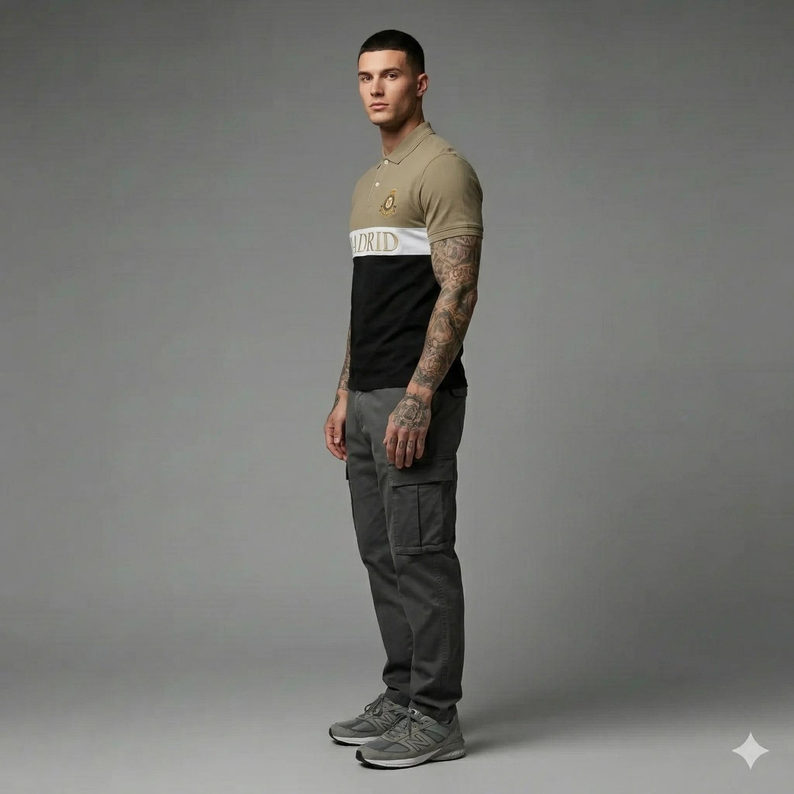 Men Safari Colourblocked Polo Collar Cotton T-shirt